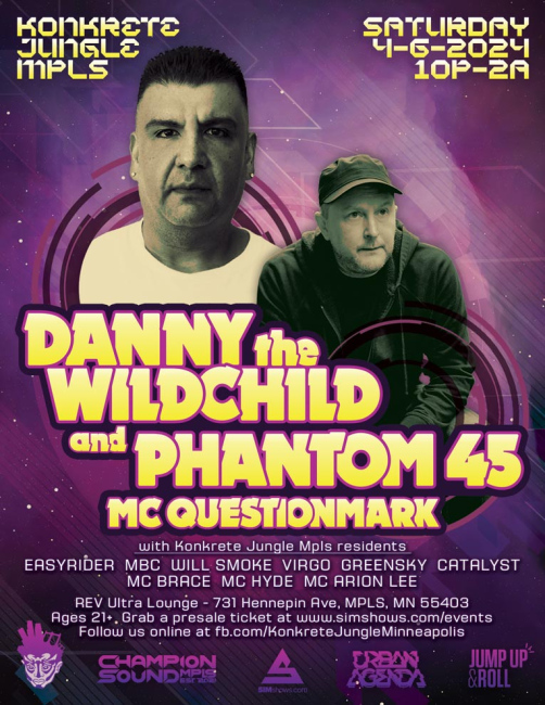 KJMPLS presents DANNY THE WILDCHILD AND PHANTOM 45 w MC QUESTIONMARK @ Rev Ultra Lounge