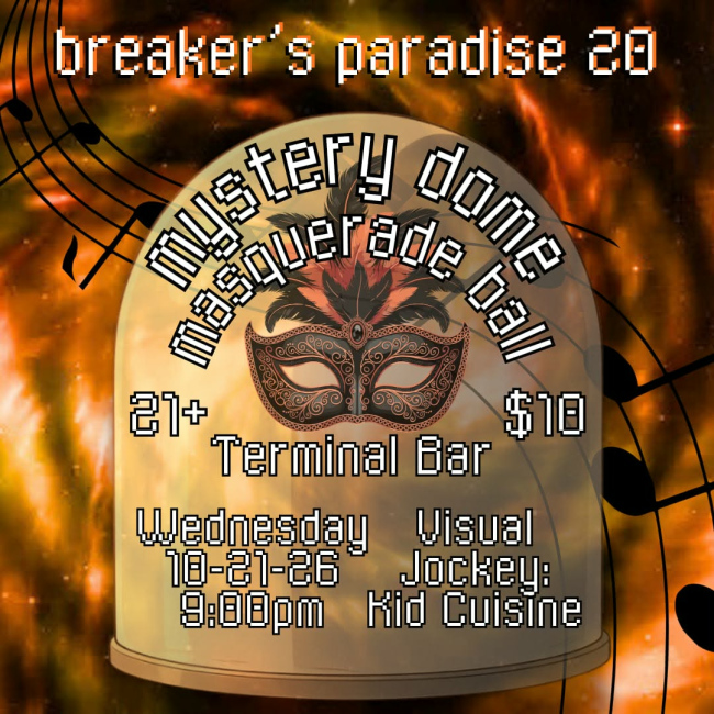 Tombstone with Breaker's Paradise and party details on it